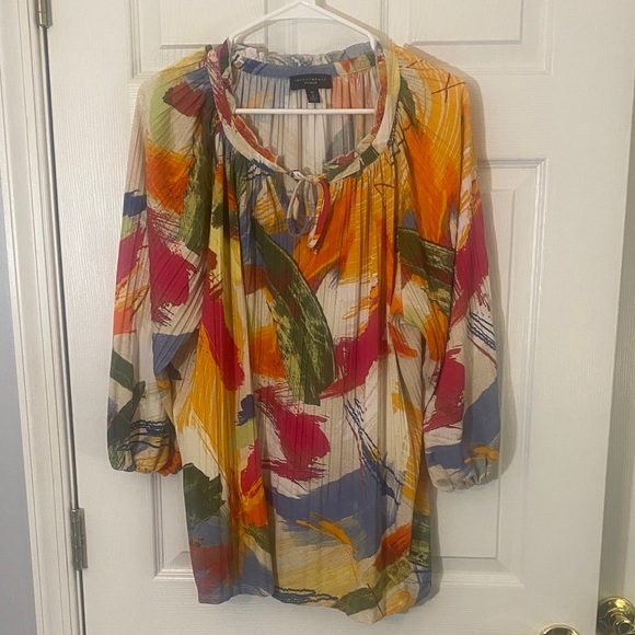 XL Peasant 3/4 sleeve multicolored Artsy tie dye pullover Boho Anthropic